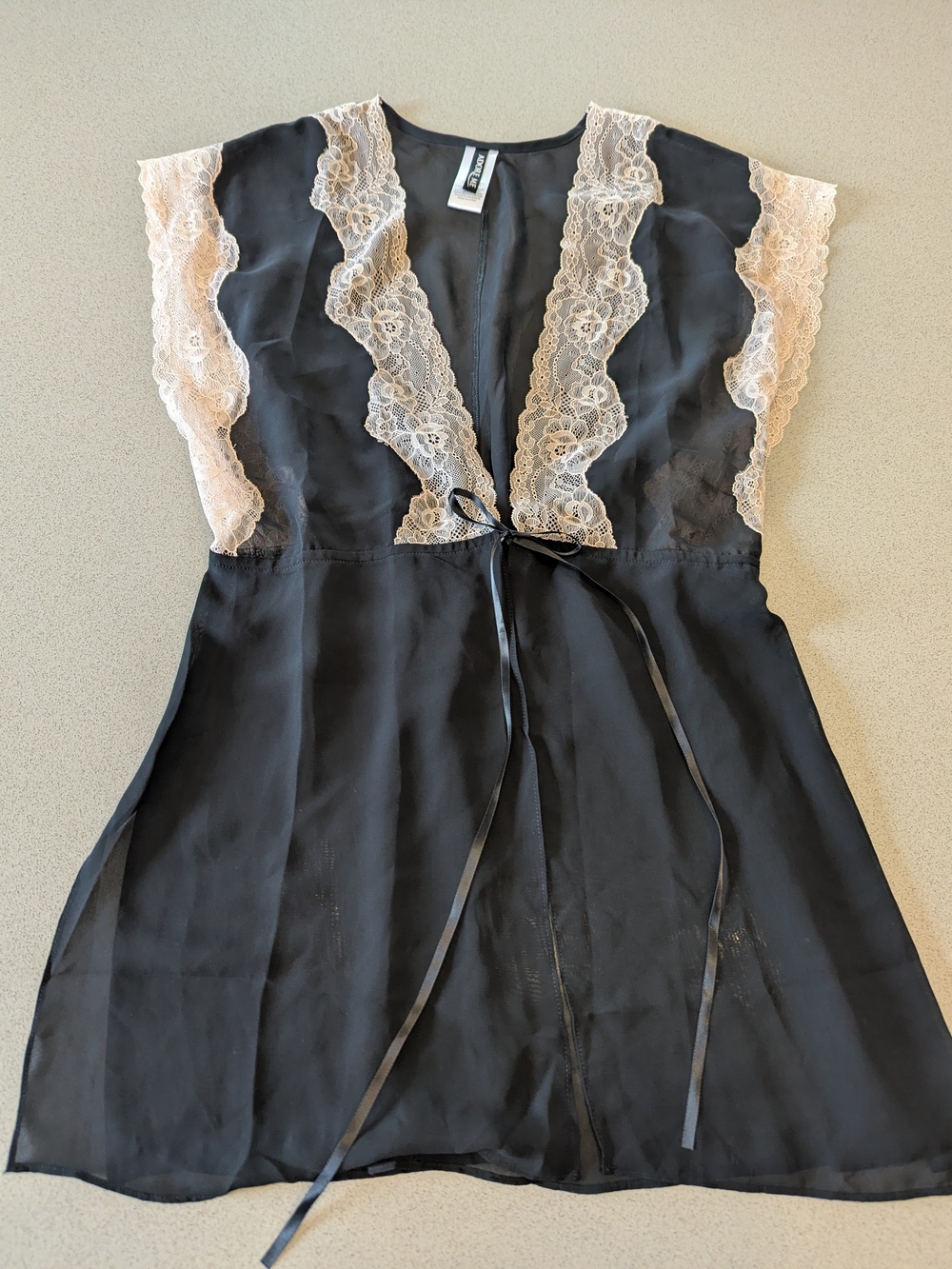 Black Sheer Chemise with Cream Lace
